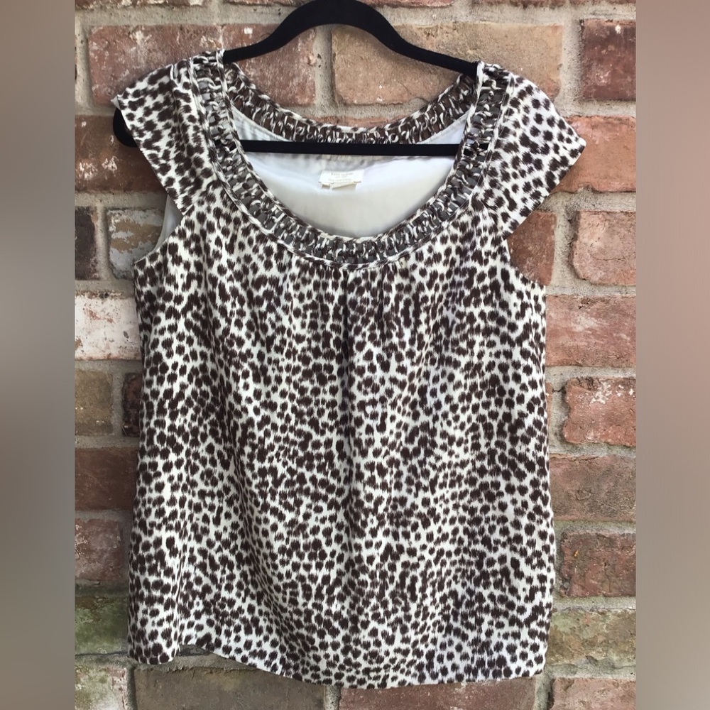 Kate Spade Brown and ivory Ruffled Cap Sleeve Blouse size medium